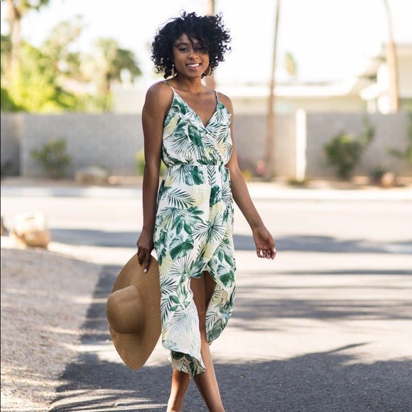 palm print wrap dress